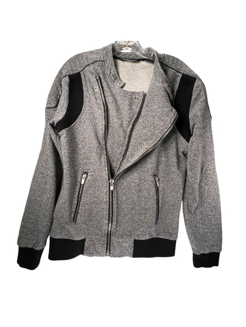 Sport The Kooples Moto Style Jacket Asymmetrical Zip Womens Gray Black Heather M